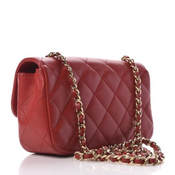 CHANEL CC Red Lambskin Quilted Extra Mini V For Victory Peace crossbody flap bag - Picture 6 of 11